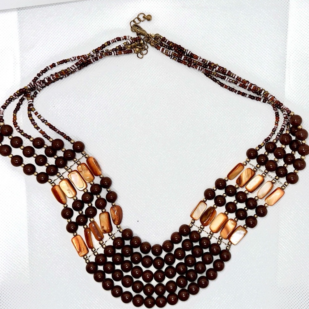 Vintage Natural Semi-precious stones of  Brown&Gold Jasper Necklace